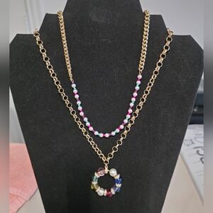 Isaac Mizrahi Gold Necklace with Multicolor Beads, Stones, And Rhinestones